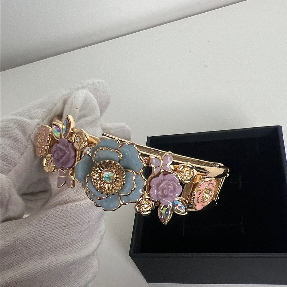 Floral Gold and Pastel Bangle Bracelet - Picture 5 of 7